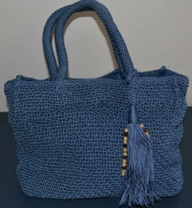 Relativity Woven Handbag, Purse, Blue, Blue Tassel w/ Beads, Magnetic Closure - Imagen 1 de 6