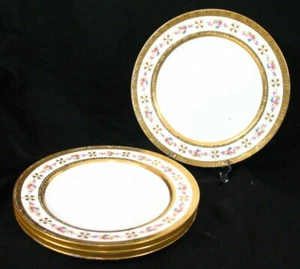 Antique 4 Minton Gold Encrusted Jeweled Enamel Floral Cabinet Dinner Plates - Picture 1 of 10