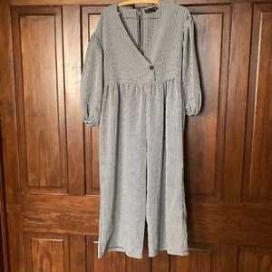 ASOS DESIGN Gingham-Overall schwarz weiß V-Ausschnitt weites Bein Langarm Hängerchen 0P - Bild 1 von 9