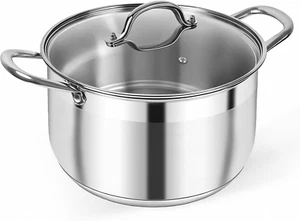 8 Quart Stainless Steel Stock Pot with Visible Lid Heavy Duty Nonstick Cookware - Picture 1 of 7