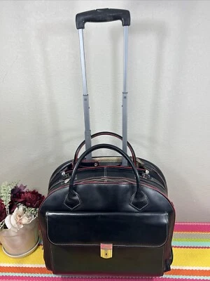 Maletín de viaje grande vintage McKlein EE. UU. de cuero con ruedas para computadora portátil Foto 1 de 4
