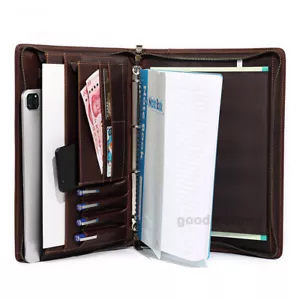 Genuine Leather A4 Conference Folder Business Document Portfolio Tablet Case New - Picture 1 of 20