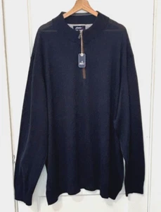 Neu mit Etikett Johnnie-O Baron Herrenpullover Merinowollmischung Twilight Navy 1/4-Reißverschluss, 4XL - Bild 1 von 14