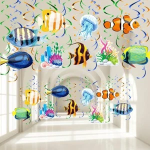 48Pcs Tropical Fish Hanging Swirls Banner Under The Sea Party Decorations Oce... - Picture 1 of 7