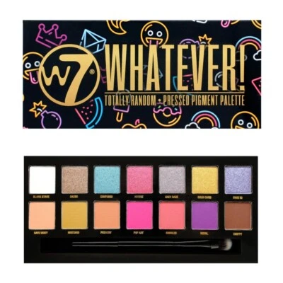 W7 Whatever! Pressed Pigment Palette - Bright Colours Shimmer Glitter Matte Eyes - Image 1 of 4