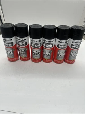 Estuche de 6 imprimaciones automotrices Rust-Oleum imprimación lijable pintura en aerosol negra 12 oz. Foto 1 de 4