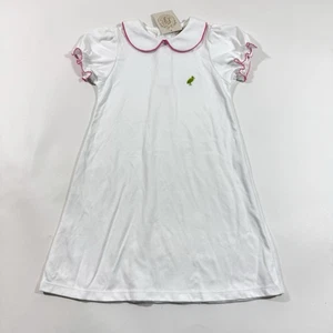 New The Beaufort Bonnet Company A Line Dress White Size 6 Pink Trim - Picture 1 of 4