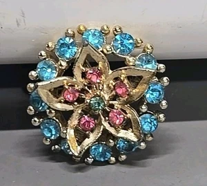 Vintage Multicolored Gem-Flower  Brooch - Picture 1 of 2