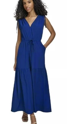 NWT $134 Calvin Klein Royal Blue Tiered Maxi Dress Size 14 - Image 1 of 2