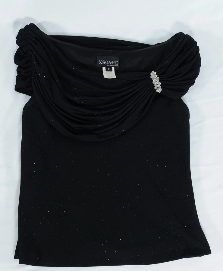 XSCAPE Top Mujer Pequeño Fuera del Hombro Drapeado Brillo Cuentas Estrás Elegante Foto 1 de 4