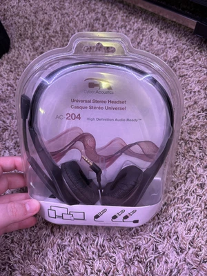 Cyber Acoustics AC-204 Wired Headset Mic Universal Stereo Black, New & Sealed - Image 1 of 2