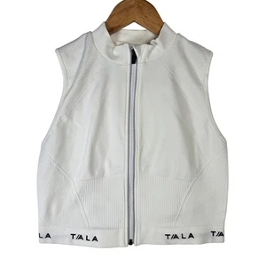 Top corto atlético TALA para mujer blanco con cremallera completa sin mangas con cuello falso - Imagen 1 de 4