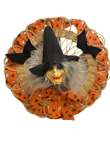 Handmade Vintage Halloween Kitchy Witch Wreath Artisan Made bats - Picture 1 of 9
