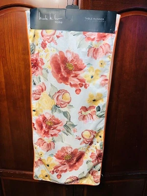 New NICOLE MILLER 16x72 CLOTH TABLE RUNNER BEADED FALL FLOWERS AUTUMN INDIA - Image 1 of 4