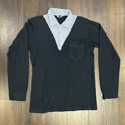 Vintage - Anos 60 - Pilgrim Knit Sport - Dois Tons Azul - Camisa - Média - Imagem 1 de 4