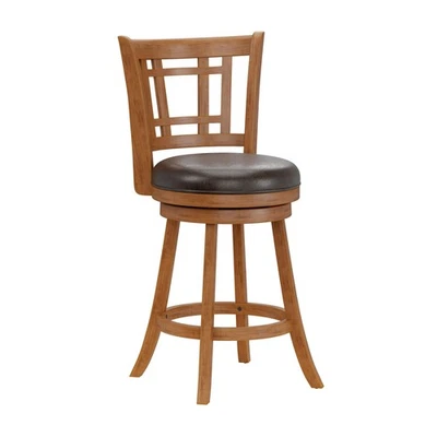 Fairfox Swivel Stool with Rectangular Lattice Back, Counter Height, Oak - Image 1 of 4