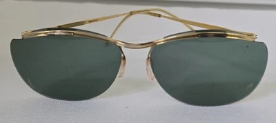 Gafas de sol vintage de 1940 Sol Amor para mujer francesas sin montura chapadas en oro, lentes verdes Foto 1 de 4