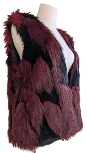 Melissa Paige Red Black Faux Fur Vest Size L Gothic Vampire Luxe Statement Piece - Picture 1 of 11
