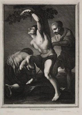 Der heilige Sebastian. Kuperstich von J. Jacques Coelemans nach Valentin um 1744 - Bild 1 von 2