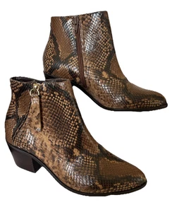 DUNE Camel Brown Reptile Leather Cowboy Ankle Boot Mid Block Cuban Heel Uk 5 - Picture 1 of 20