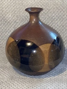 Robert Maxwell Pottery Craft Large Belly Vase Glazed Retro Circles 8” - Picture 1 of 6