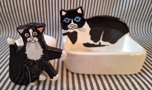 LOT OF 2 VTG w/TAG ANDREA WEST TUXEDO CAT PAW PRINTS SOAP DISH SIGMA TASTESETTER - Picture 1 of 15