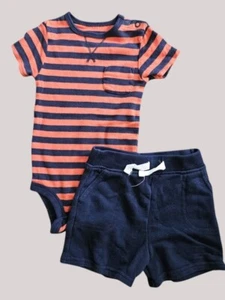 * CARTER’S Striped Bodysuit GARANIMALS Blue Shorts Boys 12 months - Picture 1 of 4