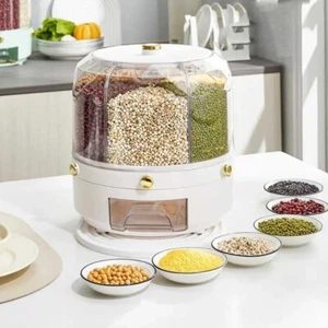 Kitchen Storage Rotating Rice Grain Cereal Dispenser Sealed Box Food Container - Picture 1 of 10