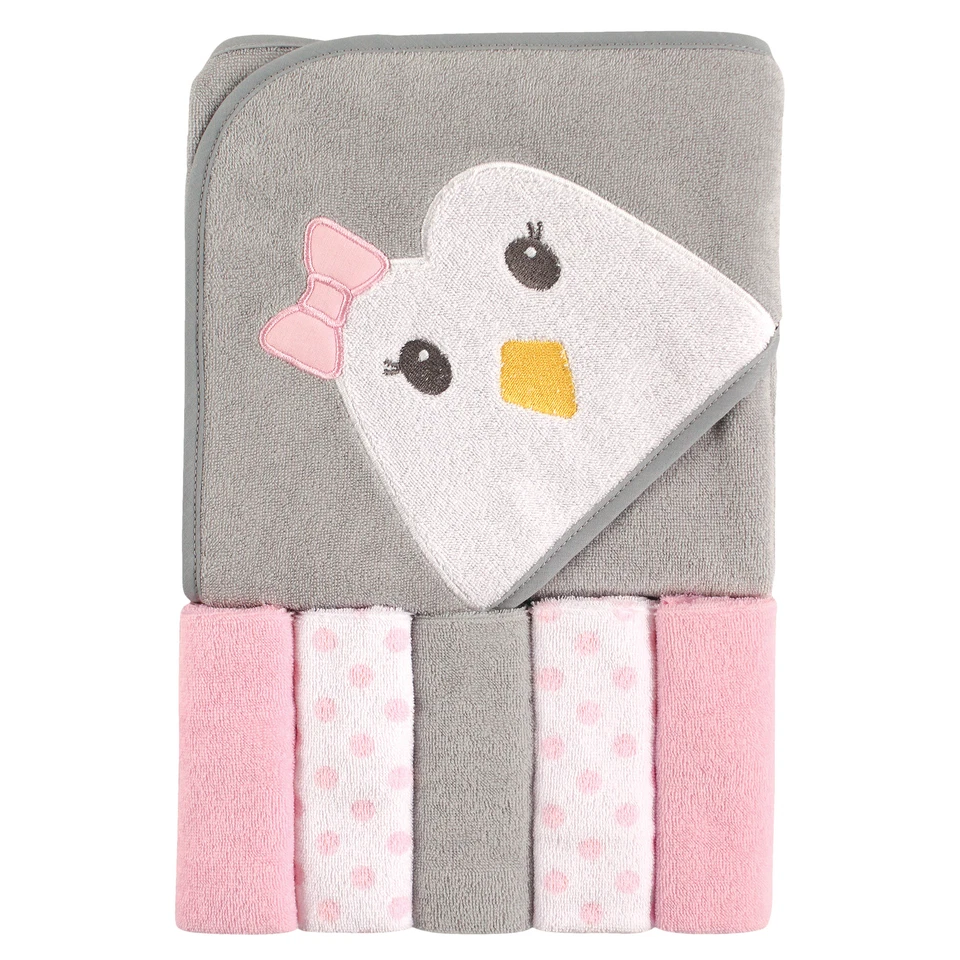 Luvable Friends Hooded Towel and 5 Washcloths Penguin Size 4ey5