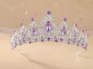 Silber Diadem Lavendel lila Edelsteine Krone Prinzessin Königin Kopfschmuck Bridgerton Geschenk - Bild 1 von 1