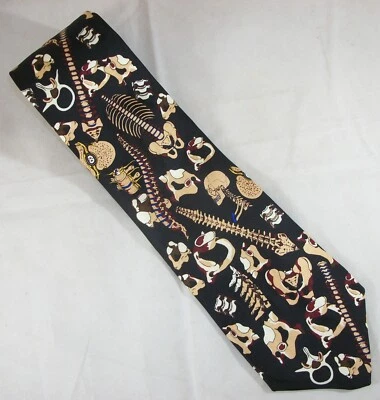 Skeleton Bones Biology Medical Black Silk Neck Tie 57" Long x 3.75" Wide (E528) - Image 1 of 3