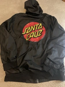 SANTA CRUZ Men's size XL Dot Hooded Windbreaker Jacket Black with Logo - Picture 1 of 7