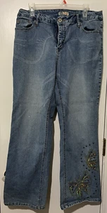 Pantalones de mezclilla para mujer FADED GLORY elásticos desteñidos con mariposa bling talla 16W - Imagen 1 de 2