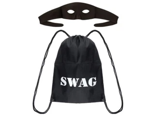 SWAG BAG HIGHWAY EYE MASK DRAWSTRING BURGLAR SACK ROBBER THIEF FANCY DRESS BOOK - Picture 1 of 3