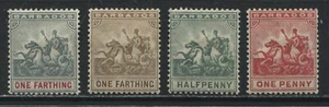 Barbados 1904-09 1/4d to 1d mint o.g. hinged - Picture 1 of 1