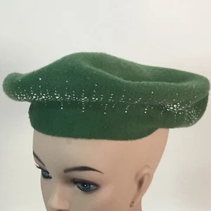 Boina Francesa Verde Borde Estrás Mujer Reversible En Capas Lana Tejido Sombrero Dama - Imagen 1 de 9
