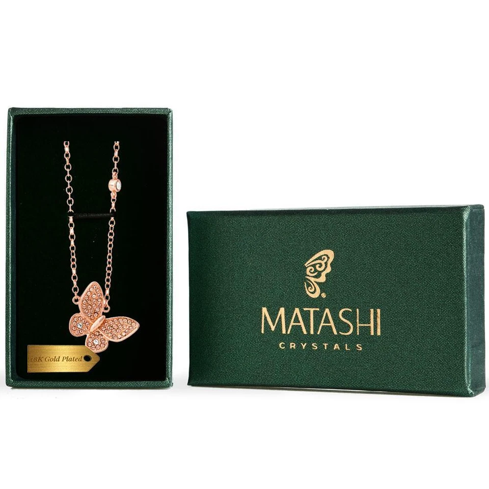 Rose Gold Plated Butterfly Pendant Necklace with Rose Gold Crystals by Matashi - Image 1 of 3