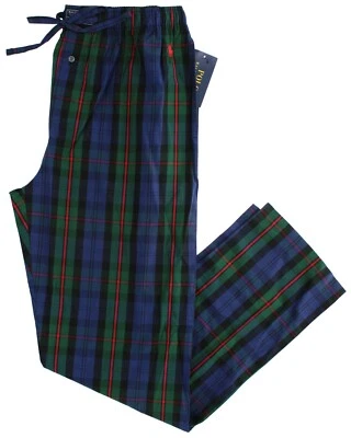 Pantalones de pijama polo Ralph Lauren para hombre P501HR con cordón, cuadros azules/verdes, M Foto 1 de 4