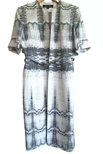Vintage Albert Nipon animal print silk coat dress cuffed sleeves padded shoulder - Picture 1 of 6