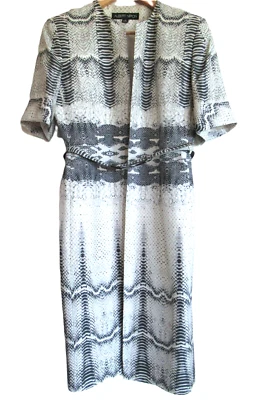 De colección Albert Nipon Animal Print Seda Abrigo Vestido Mangas Puños Acolchado Hombro Foto 1 de 4