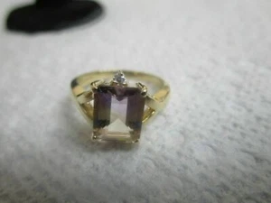 925 Silver Yellow Gold Plated Natural Ametrine and White Topaz Wedding Ring - Picture 1 of 5