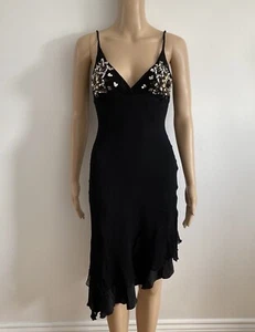 Vintage Marciano Black Embellished Silk Slip Dress Size S Asymmetrical - Picture 1 of 7
