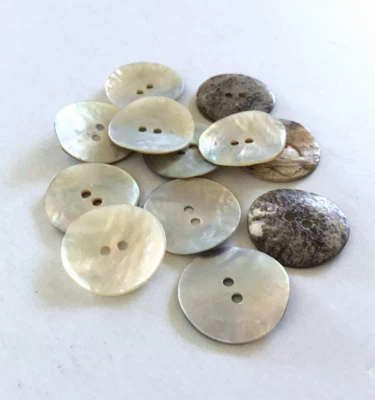 24 Buttons Off White Iridescent Natural Real Shell 2-Hole Sew Sewing 25 mm #SH1 - Image 1 of 4