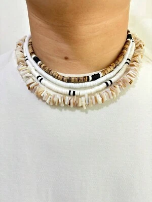 Juego de 4 gargantillas bohemias de vacaciones de arcilla suave de moda con cáscara de coco Foto 1 de 4