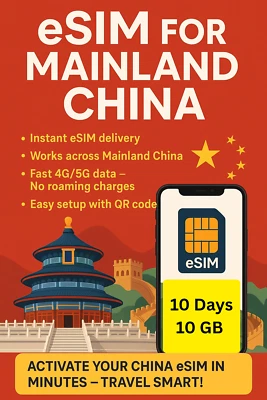 Best CHINA esim Data Travel e sim High-Speed 5G /4G 📶 10 Days 10 GB - Image 1 of 4