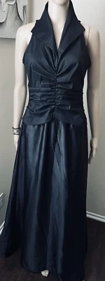 TADASHI 正式派对褶皱缎面长裙哥特式复古无袖深色 10 码 — 第 1/4 张图片