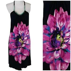 Vestido BCX Mujer Talla Mediana Rosa Flor Halter Cuentas Elastizado Playa Picnic Trabajo - Imagen 1 de 13