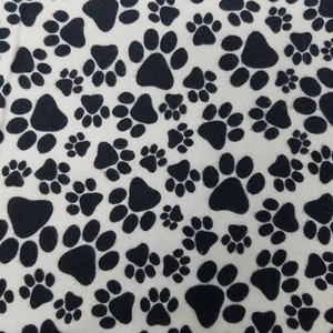 Black & White Paw Prints Fabric Screenprinted Approx 1/2 yard Dogs Cats Puppies - Picture 1 of 3