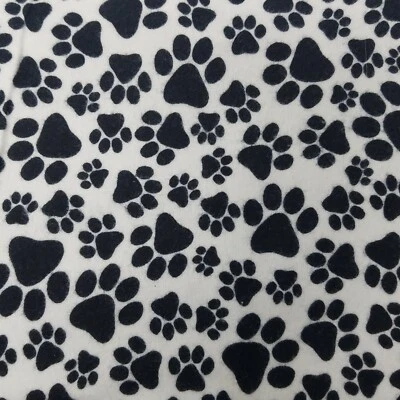 Black & White Paw Prints Fabric Screenprinted Approx 1/2 yard Dogs Cats Puppies - Image 1 of 3