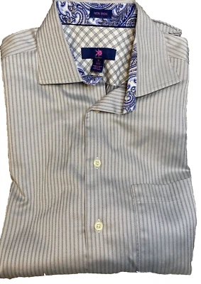 Egara Mens Dress Shirt Size Medium Silver Striped Business Formal Wedding City - Image 1 of 4